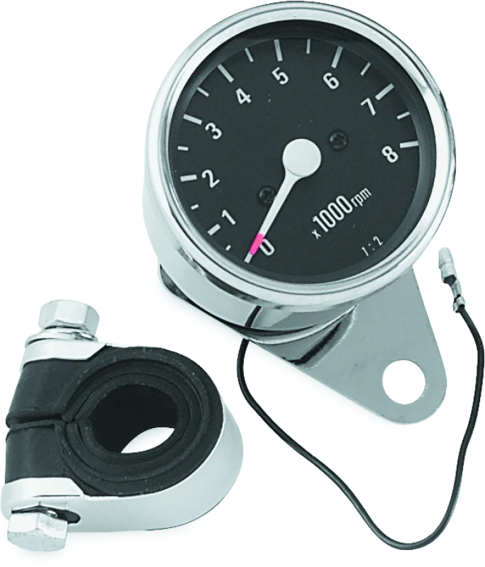 Bikers Choice Big Twin & XL Mechanical Custom Mini Tachometer Black Face 8000 Rpm 2 1/2 Inch