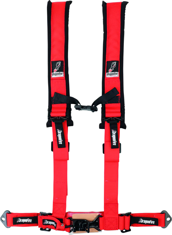 DragonFire Racing Harness- H-Style- 4-Point- 2in Buckle- Red