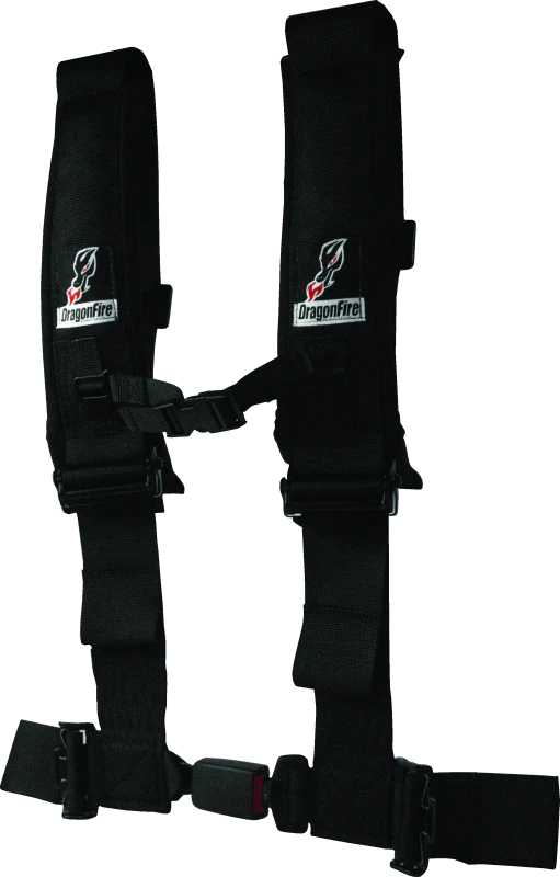 DragonFire Racing Harness H-Style- 4-Point- EZ-Adjust- 3in Buckle- Black