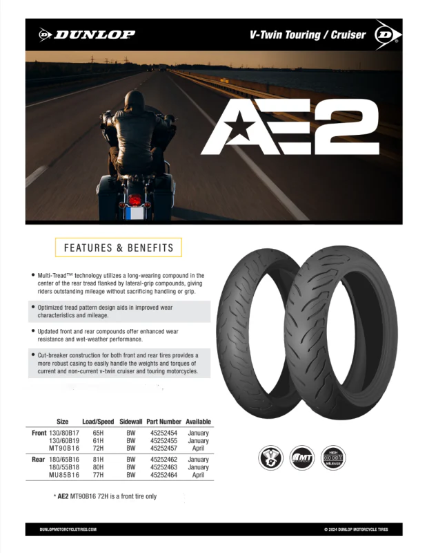 Dunlop AE2 Bias Front Tire - MT90B16 M/C 72H TL - Image 3