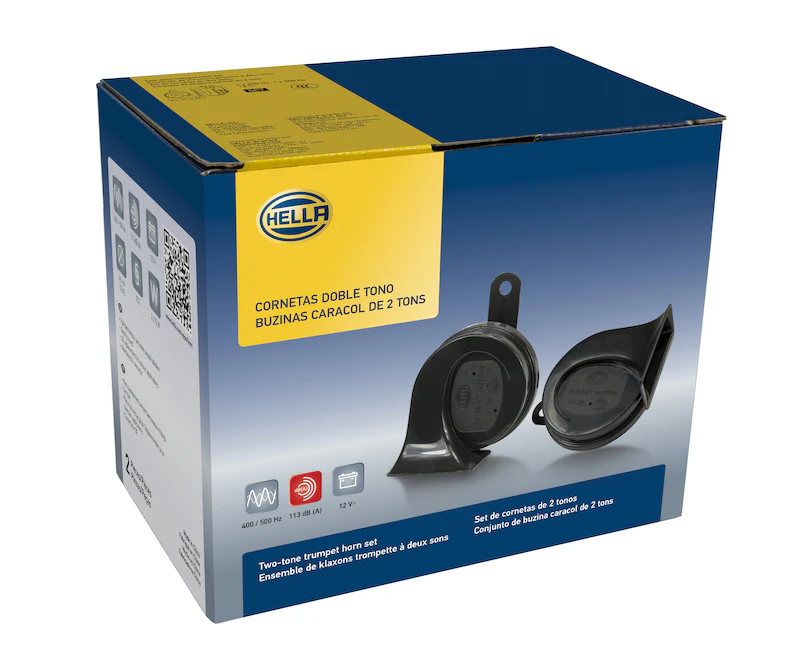 Hella Twin Trumpet Horn Kit 12V Universal - Black - Image 13