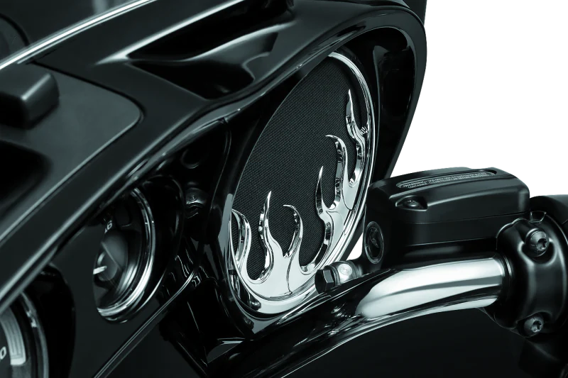 Kuryakyn Flame Speaker Grills For 14-Up Touring Models Chrome - Image 3