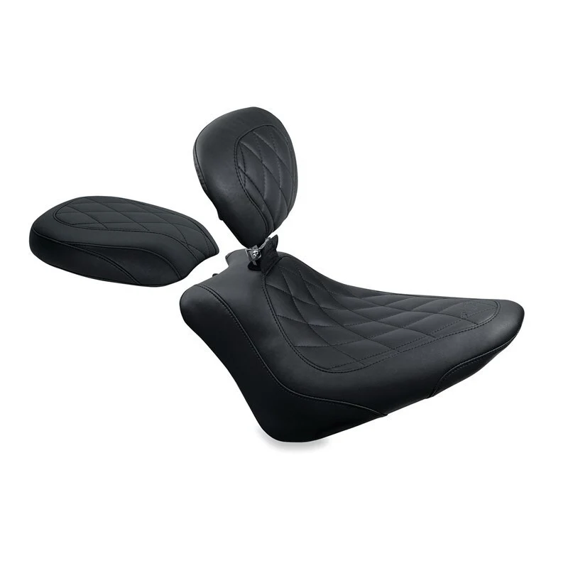 Mustang 11-13 Harley Blackline,12-17 Slim/Slim S Wide Touring Solo Seat w/DBR Diamond - Black - Image 2
