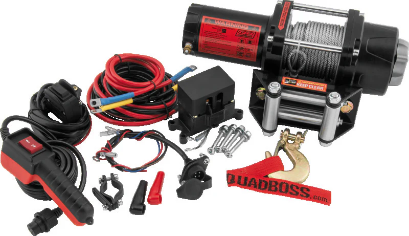 QuadBoss Winch Kit - 39ft x 3/16in Cable - 3hp - Roller Fairlead - Wired Remote - 2500lb