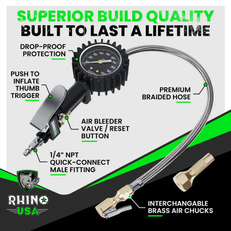 Rhino USA 100 Psi Analog Tire Inflator Gauge - Image 2