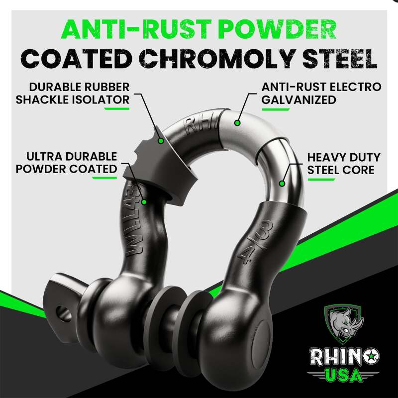 Rhino USA 3/4In D-Ring Shackle Set (2-Pack) Matte Black - Image 5