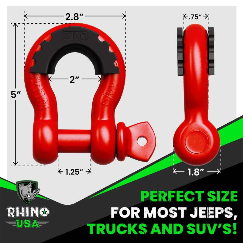 Rhino USA 3/4In D-Ring Shackle Set (2-Pack)(Red) - Image 3