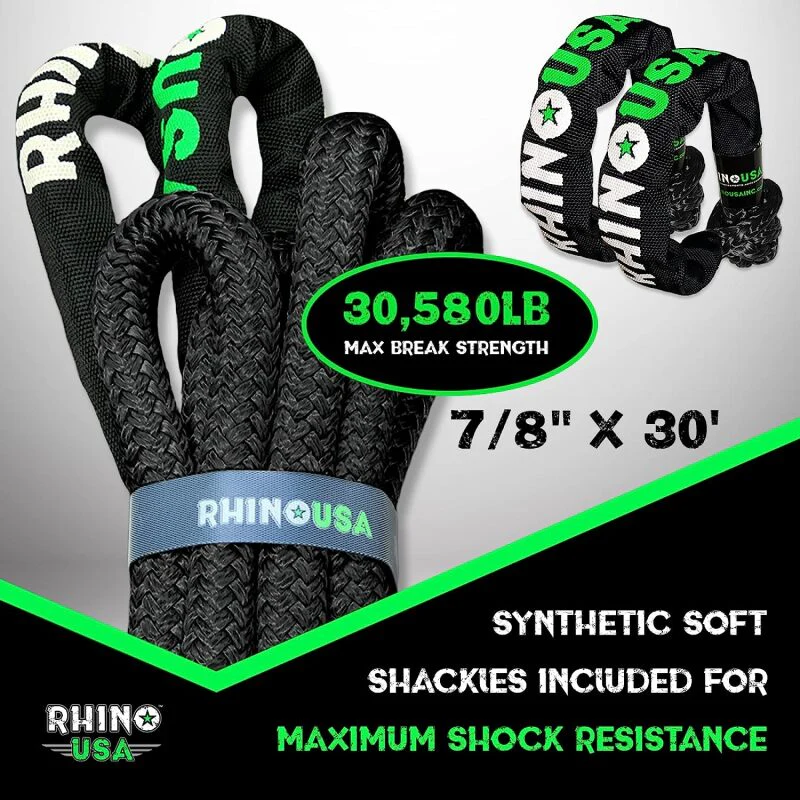 Rhino USA 7/8In X 30Ft Kinetic Rope Recovery Kit W/Soft Shackles (Black) - Image 3