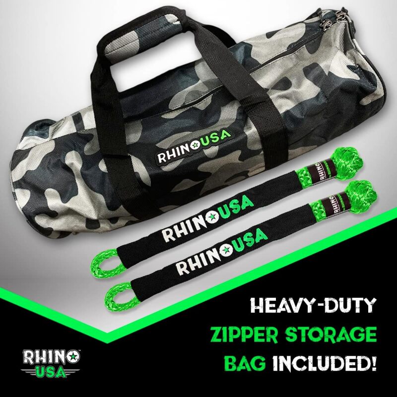 Rhino USA 7/8In X 30Ft Kinetic Rope Recovery Kit W/Soft Shackles (Green) - Image 3