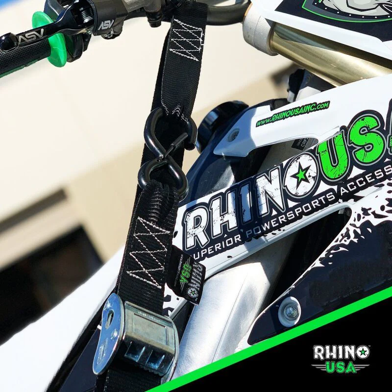 Rhino USA Cambuckle Motorcycle Tiedown Straps 2-Pack (Black) 1.5In X 8Ft - Image 4