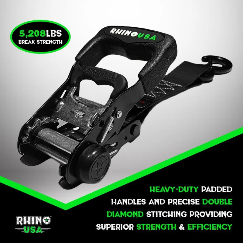 Rhino USA Heavy Duty Ratchet Tie-Down 4-Pack Black 1.6In X 15Ft - Image 7