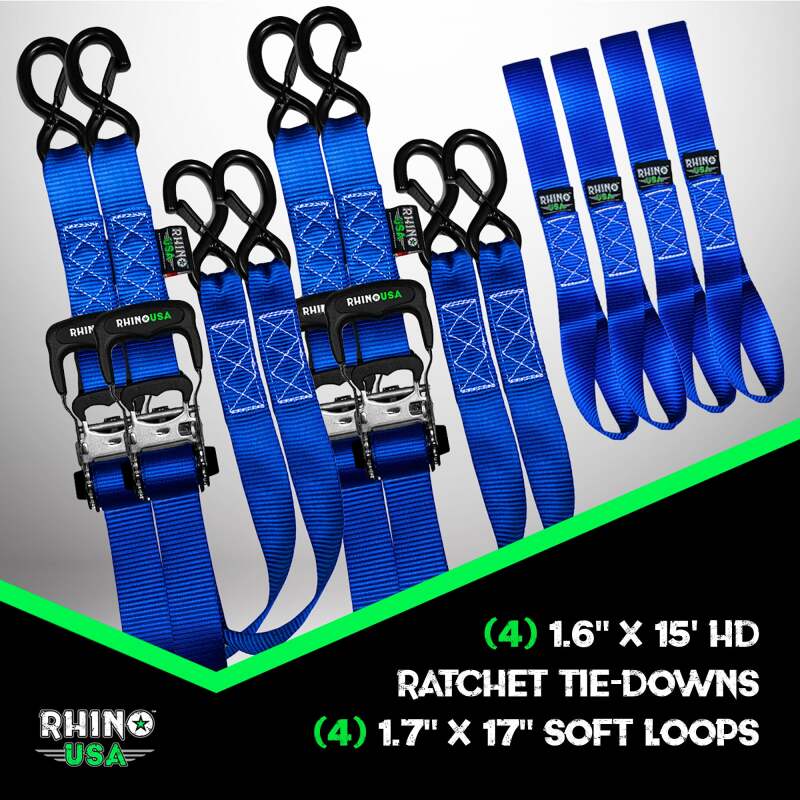 Rhino USA Heavy Duty Ratchet Tie-Down 4-Pack Blue 1.6In X 15Ft - Image 7