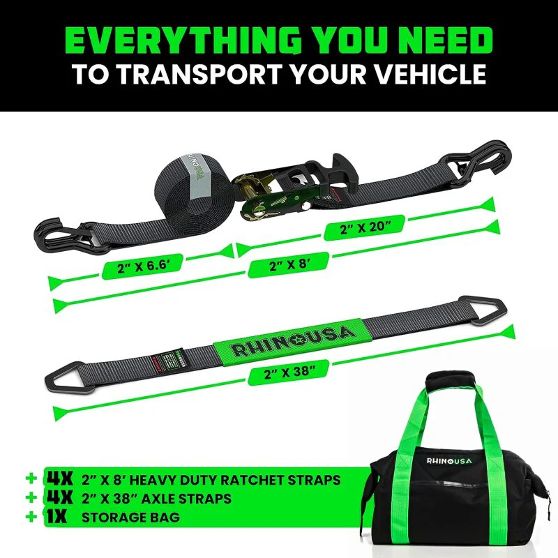 Rhino USA Heavy Duty Vehicle Tie Down Kit- Green - Image 2