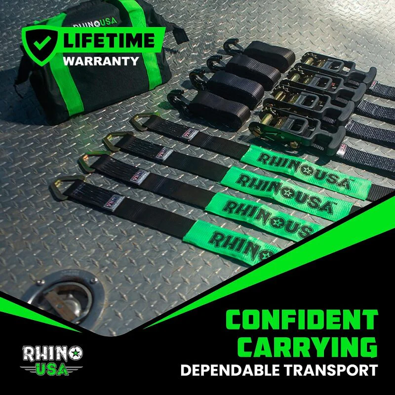 Rhino USA Heavy Duty Vehicle Tie Down Kit- Green - Image 4