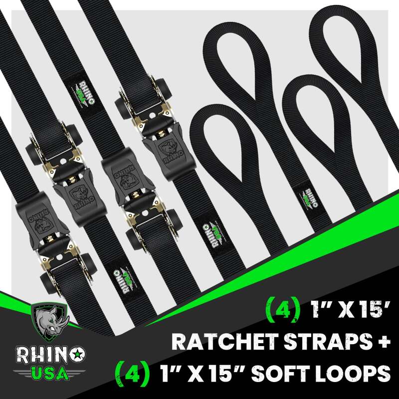 Rhino USA Medium Duty Ratchet Strap Tie-Down 4-Pack (Black) - Image 5