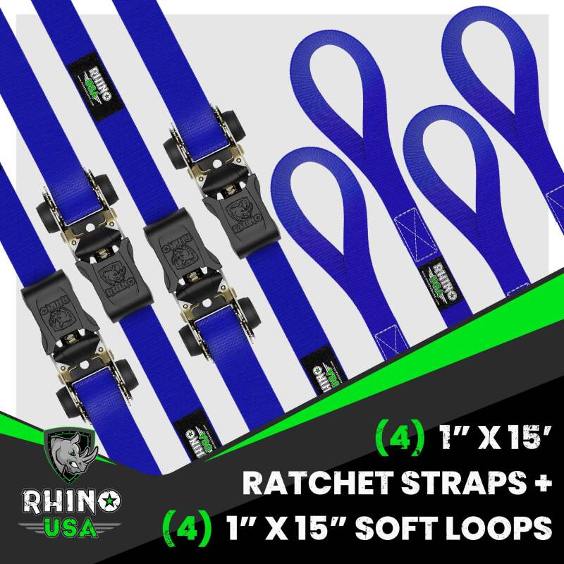 Rhino USA Medium Duty Ratchet Strap Tie-Down 4-Pack (Blue) - Image 3