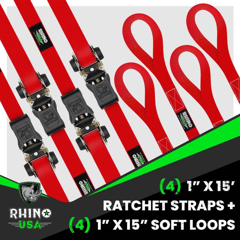 Rhino USA Medium Duty Ratchet Strap Tie-Down 4-Pack (Red) - Image 4