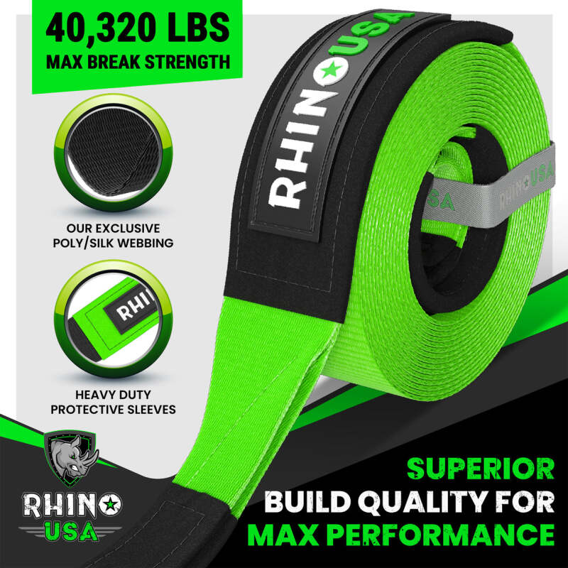 Rhino USA Recovery Tow Strap 4Inx30Ft (Green) - Image 2