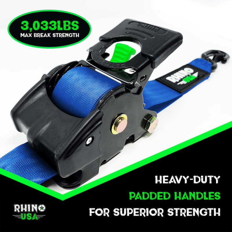 Rhino USA Retractable Ratchet Straps (2Pk 2Inx10Ft) Blue - Image 3