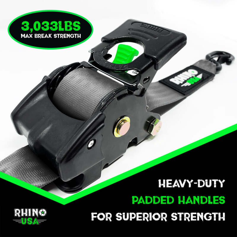 Rhino USA Retractable Ratchet Straps (2Pk 2Inx10Ft) Gray - Image 4