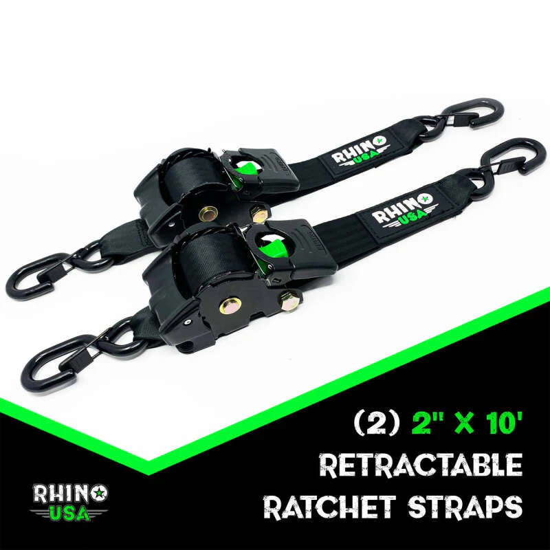 Rhino USA Retractable Ratchet Straps (2Pk 2Inx10Ft) Gray - Image 5