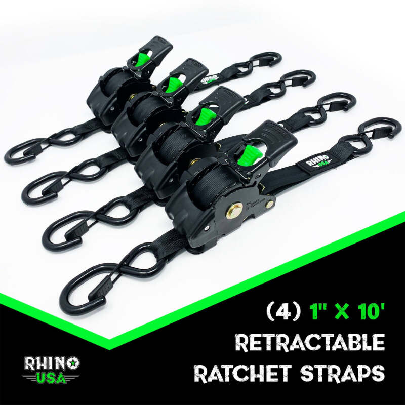 Rhino USA Retractable Ratchet Straps (4Pk 1Inx10Ft) (Gray) - Image 2