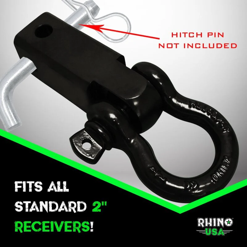 Rhino USA Shackle Hitch Receiver W/ D-Ring (Black) - Image 3