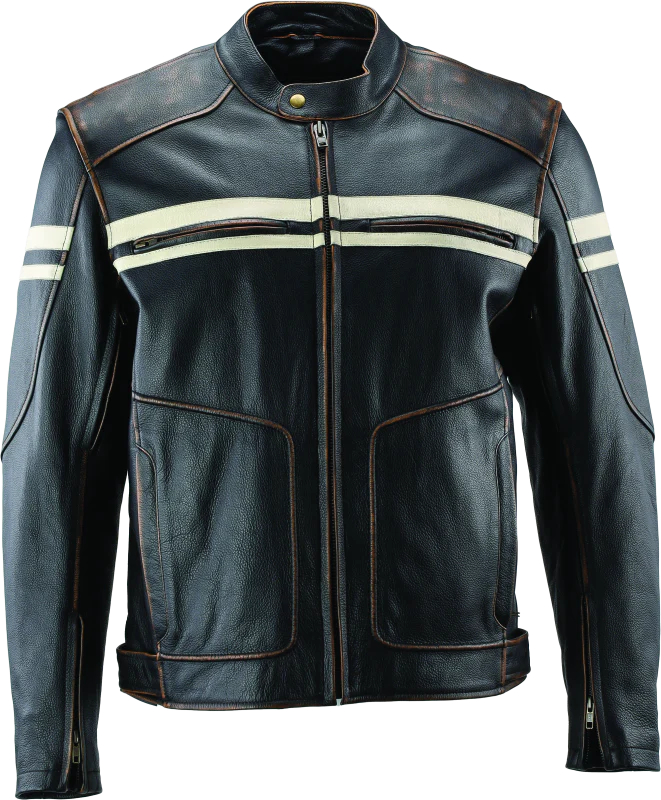 River Road Hoodlum Vintage Leather Jacket Black - XL