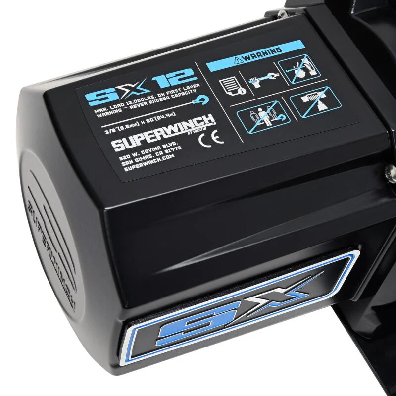Superwinch 12000 LBS 12V DC 3/8in x 80ft Synthetic Rope SX12SR Winch - Semi Gloss Black - Image 4