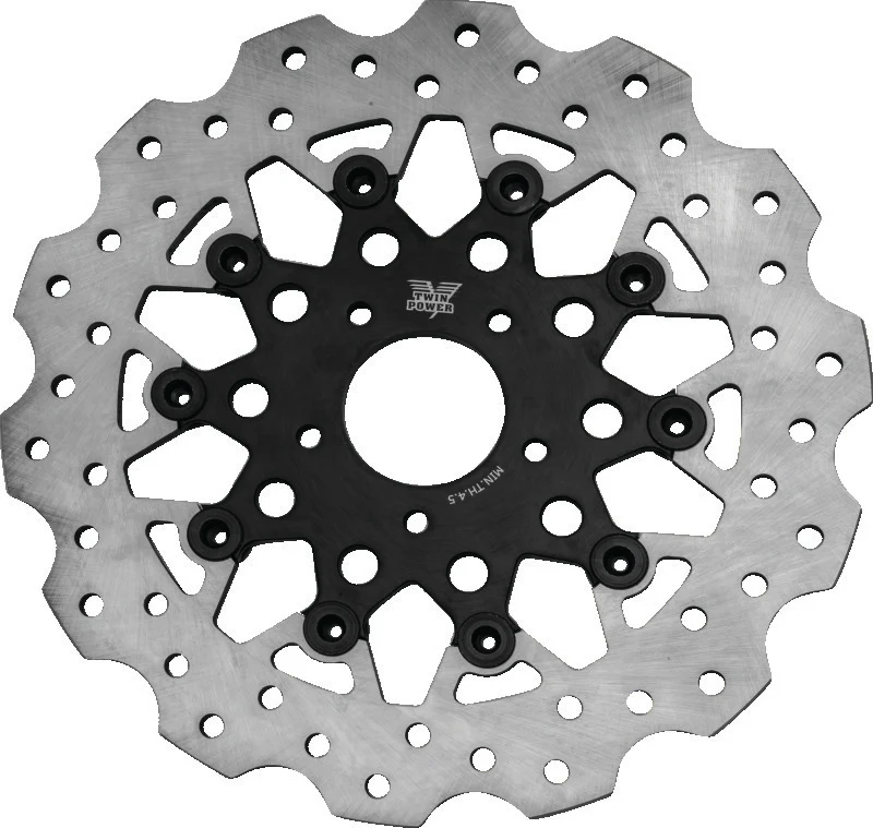 Twin Power 08-13 FLH FLT 08-16 FLHR 06-17 Dyna Front 11.8 Scalloped Floating Rotor Black Mesh