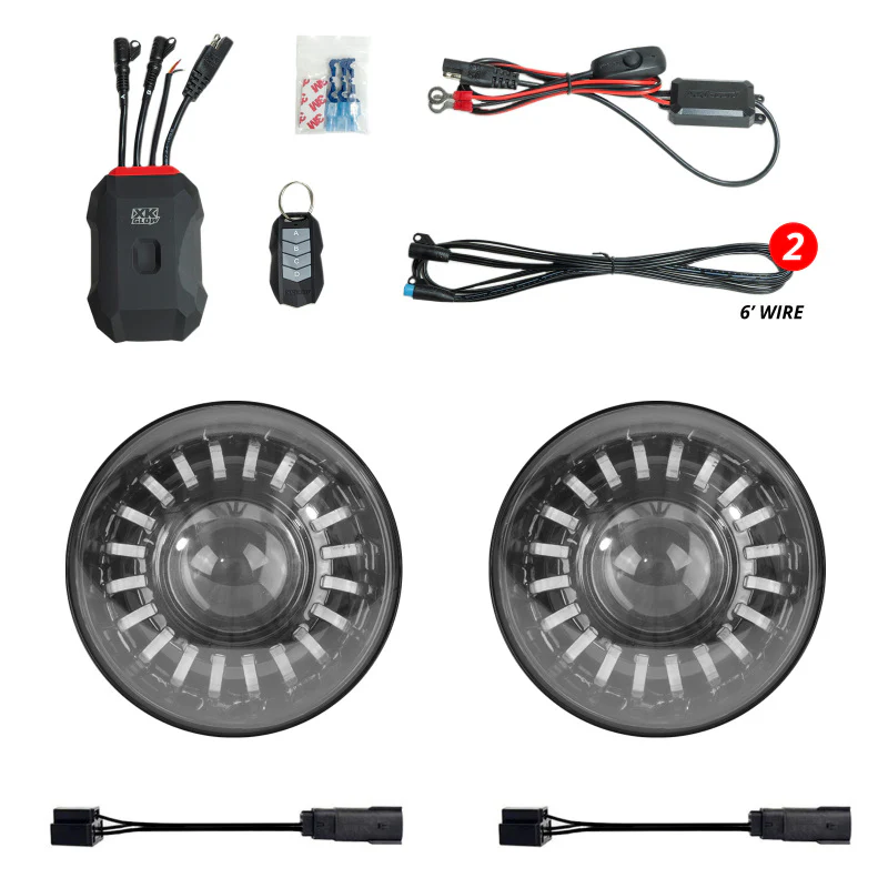 XK Glow 2019+ Jeep Wrangler JL/JT 7in Headlight XKmax RGBW Kit w/ Mnt Brkt App Cntrl 2pc