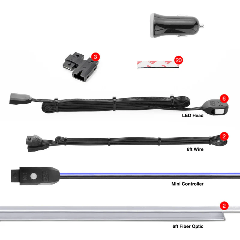 XK Glow Fiber Optic Roll 6pc LED Head XKchrome Controlled Fiber Optic LED Accent Light Kit 2pc 6ft - Image 2