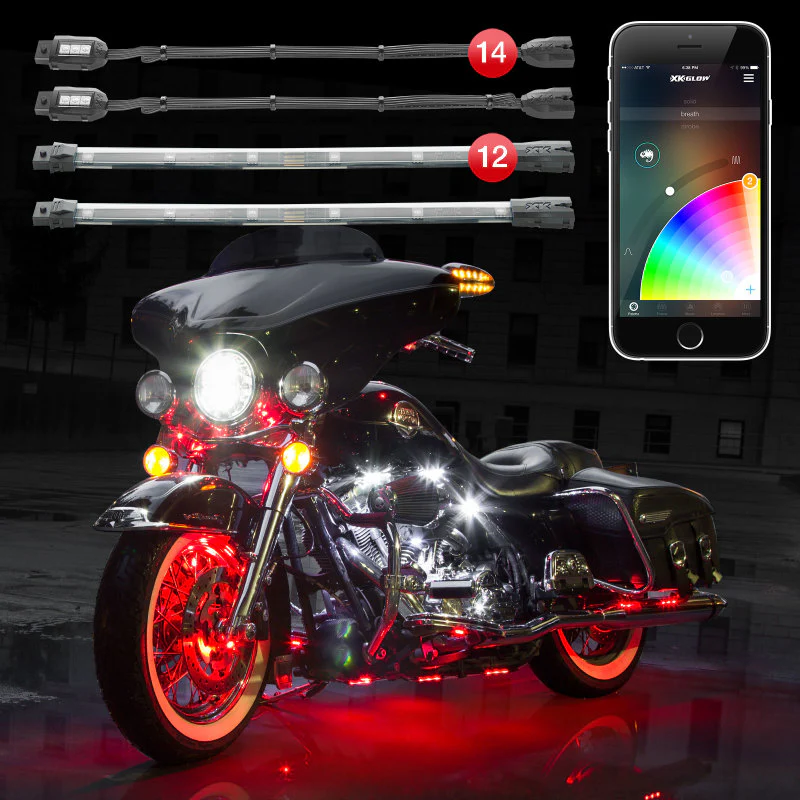 XK Glow Strip Million Color XKCHROME ATV/Motorcycle LED Accent Light Kit (14xPod + 12x10In) - Image 2