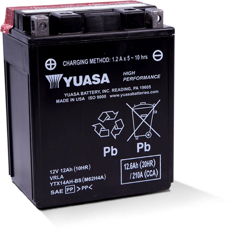 Yuasa YTX14AH-BS High Performance AGM 12-Volt Battery w/Bottle