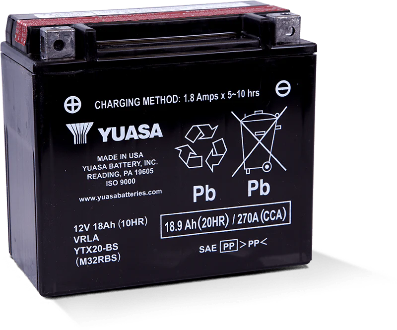 Yuasa YTX20-BS Maintenance Free AGM 12-Volt Battery w/Bottle
