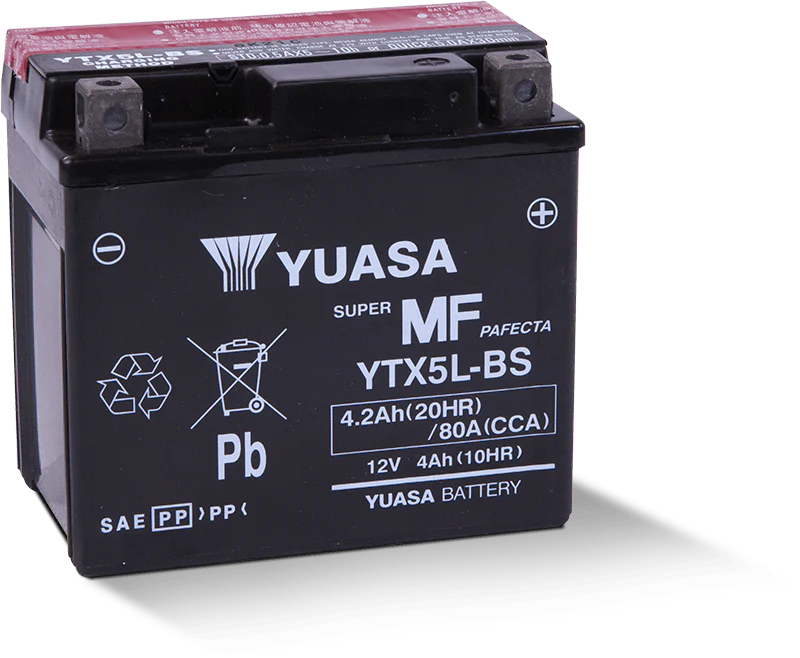 Yuasa YTX5L-BS Maintenance Free AGM 12-Volt Battery w/Bottle